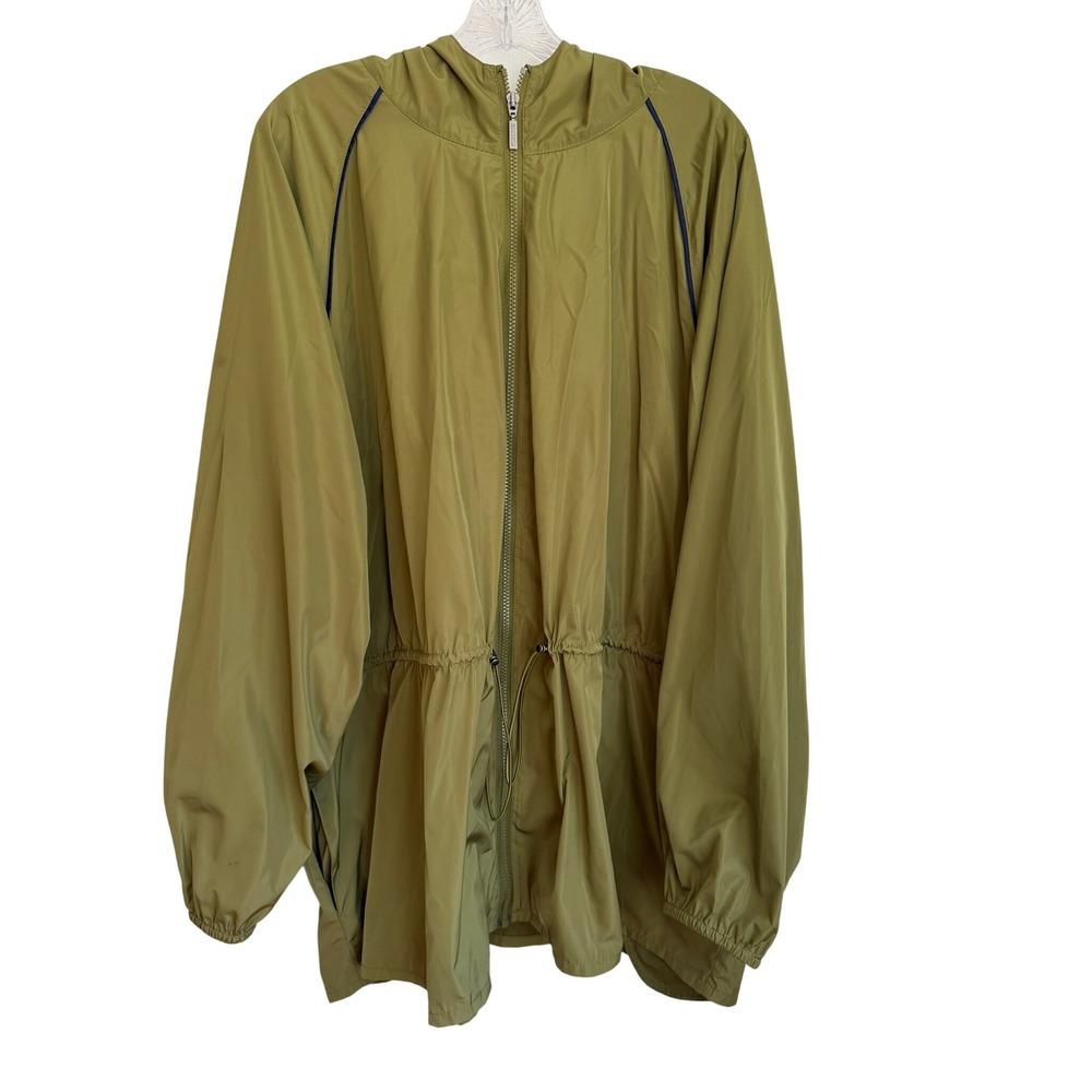 D&Co Active Womens 4X Olive Green Hooded Windbreaker Full Zip Drawstring Jacket